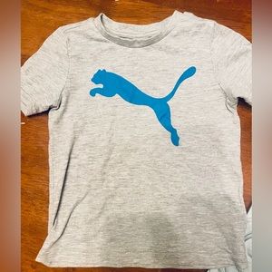 Puma Kids Gray TShirt‎ Blue Jumping Cat Logo Size 3T